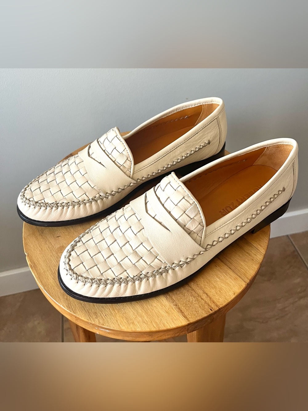ROBERT ZUR Men's Cream Woven Leather Penny Loafers Size 10M -Quiet Luxury - Picture 2 of 11